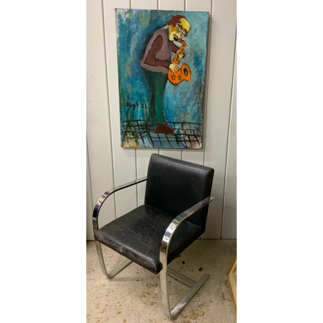 “Saxophone Player” 1982 Vintage Oil on Canvas by Meyer Kupferman For Sale - Image 9 of 9