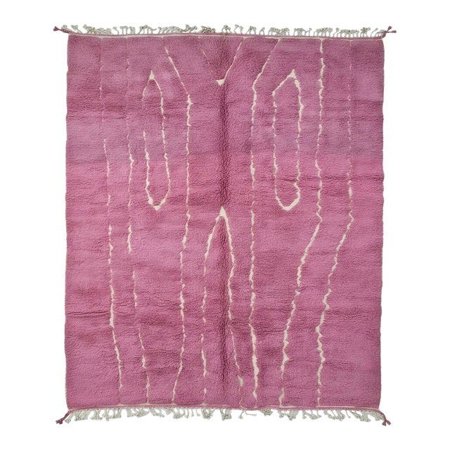 Pink Contemporary Moroccan Wool Rug - 12.8 X 9.5 Ft For Sale