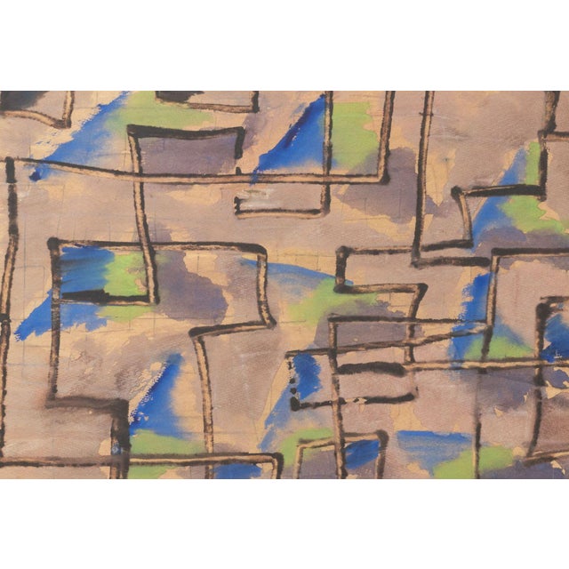 20th Century School, Polychrome Geometric Composition, Graphite and Watercolor on Paper, apparently unsigned, distressed...