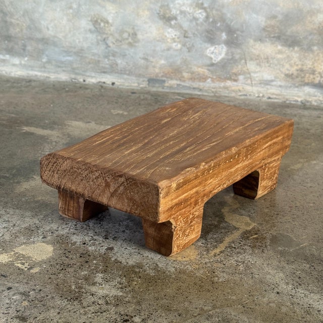 Small Vintage Occasional Stool in Blond Teak, 2000s For Sale - Image 6 of 11