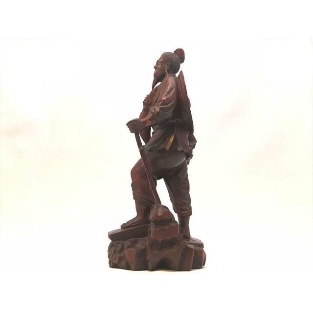 Antique Rosewood Carved Chinese Fisherman Figurine For Sale - Image 4 of 9