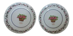 18th Century Chinese Export Porcelain Famille Rose Monogrammed Cherries in a Basket Plates - A Pair