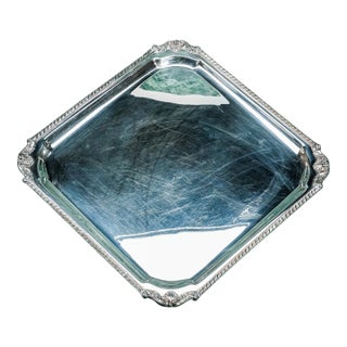 Charming Antique Vintage Ornate Silverplate Square Serving Tray Barware Home Decor For Sale