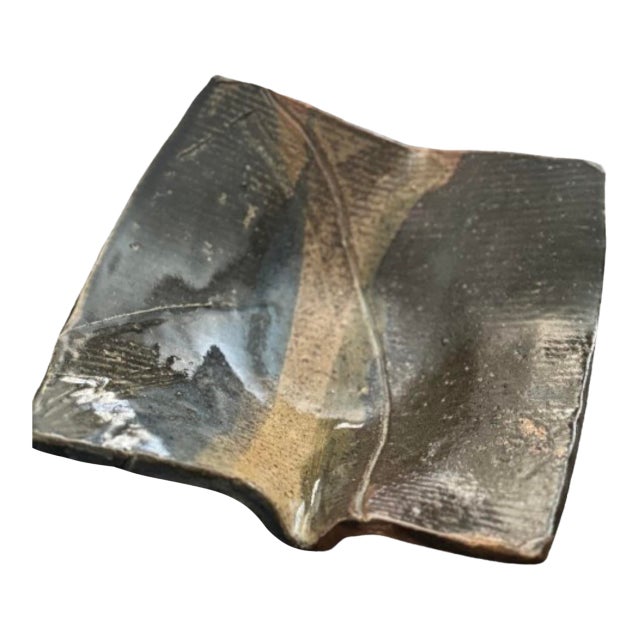 1970s Signed Studio Pottery Bowl by Bartlett – Heavy Organic Modern Stoneware, Caramel & Colbalt Glaze For Sale