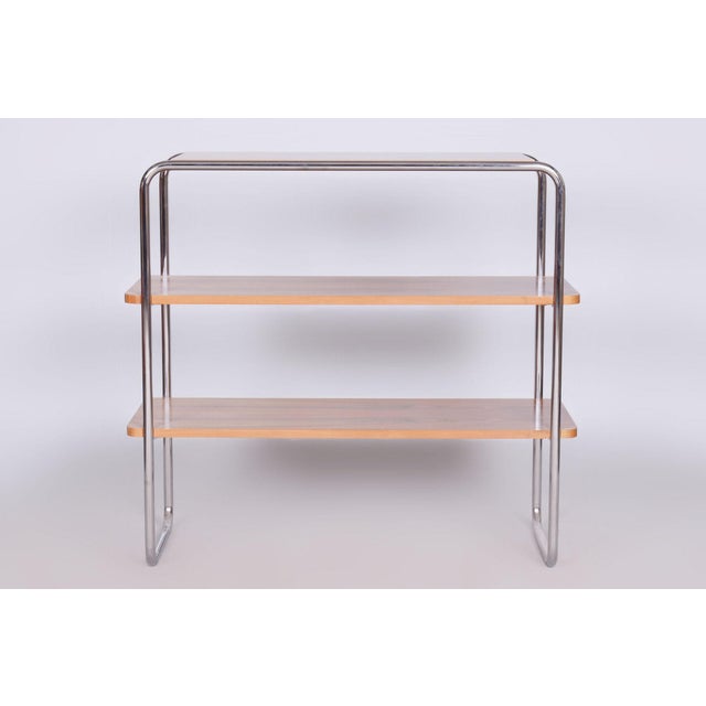 1940s Czech Bauhaus Etagere in Walnut and Chrome-Plated Steel from by Kovona, 1940s For Sale - Image 5 of 9