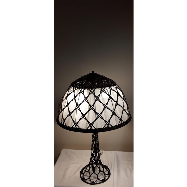 Brown Large Vintage Table Lamp with a Metal Foot in a Braided Look and a Fabric -Related Pipe Mesh Screen, 1980s For Sale - Image 8 of 10