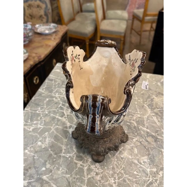 Antique French Majolica and Brass Centerpiece For Sale - Image 4 of 6