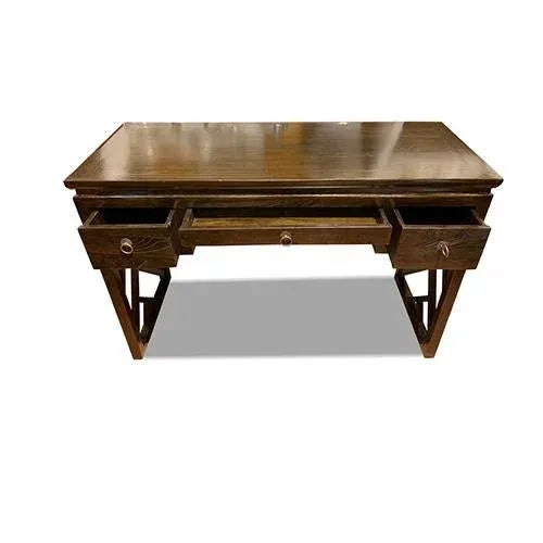 Chinese 1980s Asian Dark Brown Panel Legs Writing Desk For Sale - Image 3 of 4