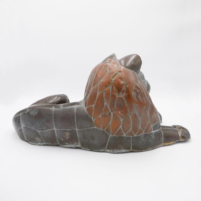Mid-Century Modern Antique Mexican Brass and Copper Lion Sculpture For Sale - Image 3 of 4