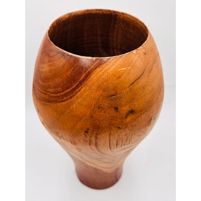 1960s Vintage Mid Century Turned Teak Vase For Sale - Image 5 of 5