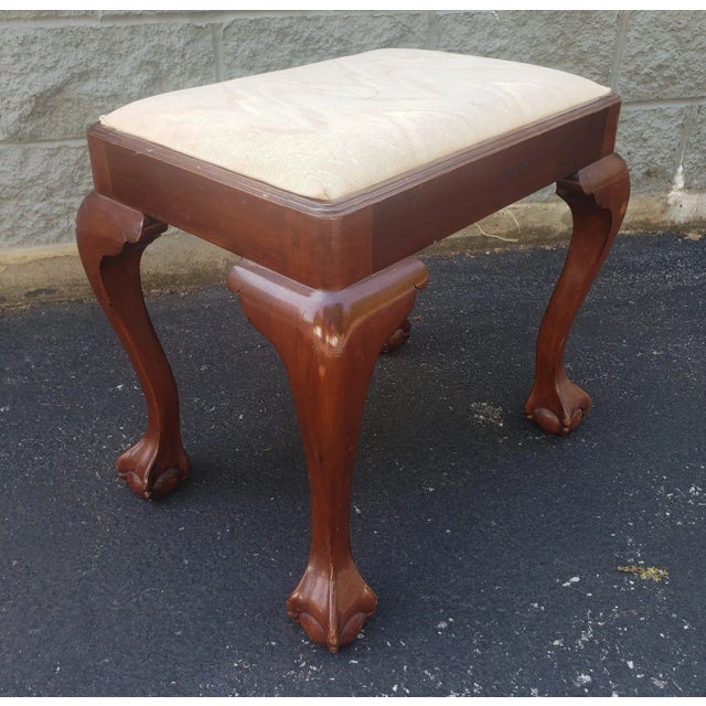 1940s Chippendale Style Mahogany and Upholstered Stool With Ball Claw Feet For Sale In Washington DC - Image 6 of 8