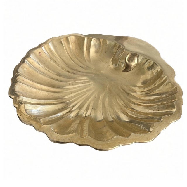 Brass Bowl, 14-Inch Solid Shell Centerpiece With Scalloped Fluted Interior For Sale - Image 4 of 6