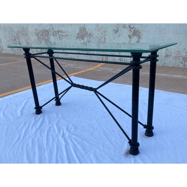 Mid-Century Modern Mid-Century Modern Rectangular Wrought Iron & Glass Console Sofa Table For Sale - Image 3 of 13