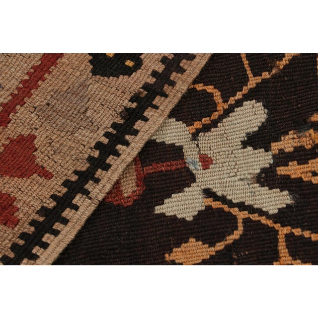 Textile Handwoven Mid-Century Vintage Bessarabian Kilim Rug in Beige Brown Floral Pattern For Sale - Image 7 of 7