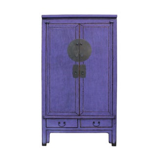 Chinese Distressed Purple Tall Wedding Armoire Wardrobe Tv Cabinet For Sale