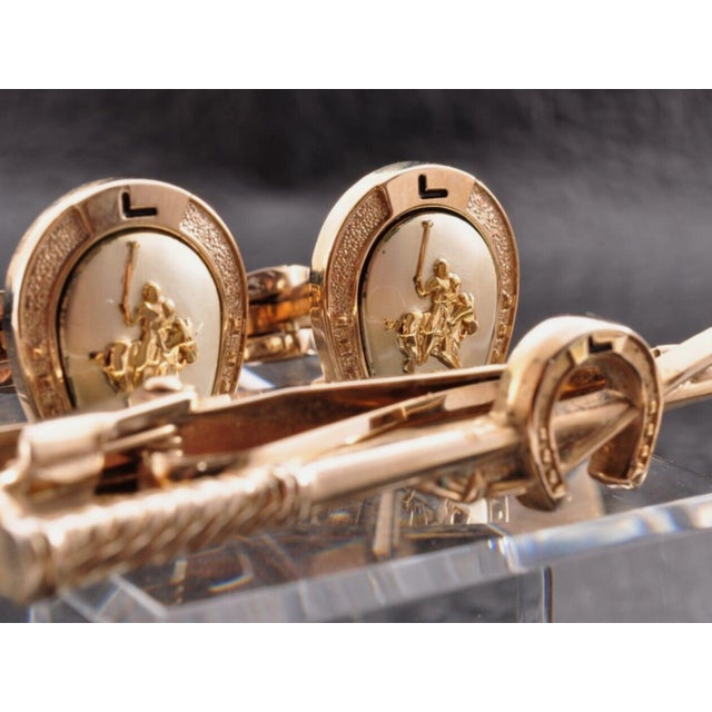 Late 20th Century Rare Vintage "Lancel" Paris Gold Plate Steel Cufflinks & Tie Bar Original Case For Sale - Image 5 of 18