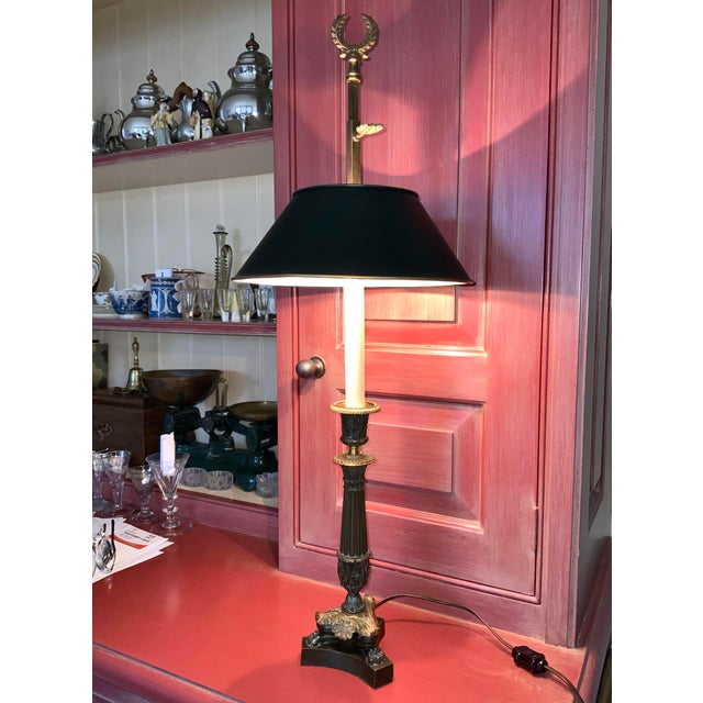 1920s French Empire Patinated Bronze Tole Candlestick Lamp For Sale - Image 9 of 12