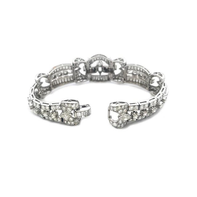 Metal Diamond Platinum Bracelet 16 Carats Assorted Shape Open Design Art Deco For Sale - Image 7 of 7