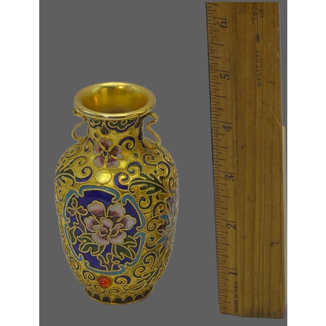 Late 20th Century Vintage Ornate Jeweled Cloisonne Hand Painted Enamel Gilded Floral Small Vase For Sale - Image 5 of 11