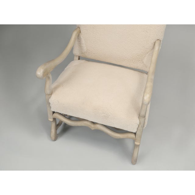 Antique French Shearling Upholstered Armchair Completely Restored using Old School methods, which simply means we do not...