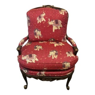 Wesley Hall Chair Upholstered in Elephant Print Fabric For Sale