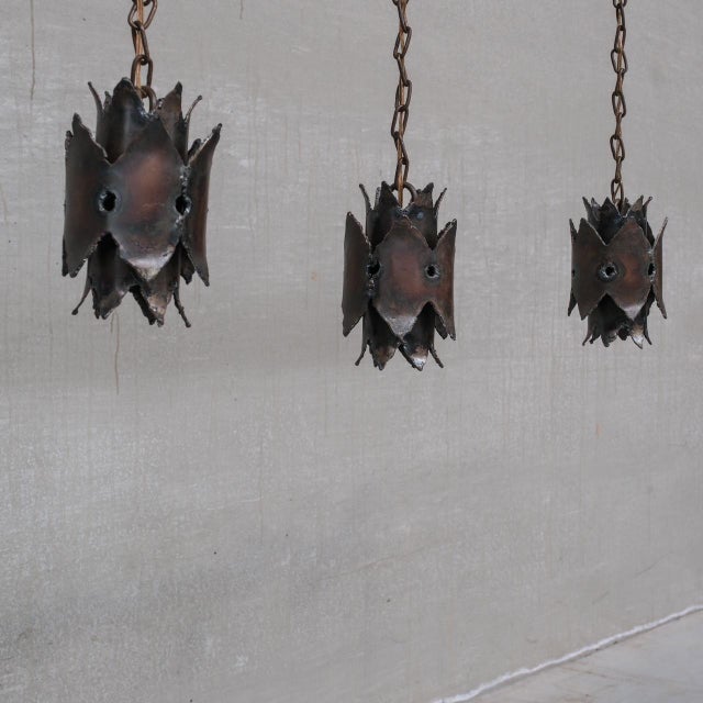 Black Late 20th Century Brutalist Swedish Pendant Lights, 1970s, Set of 3 For Sale - Image 8 of 9