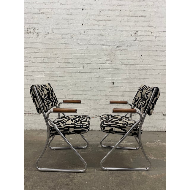 Wood Set of 4 Vintage 1970’s Daystrom Chrome Tubular Dining Chairs With Wooden Armrests For Sale - Image 7 of 14