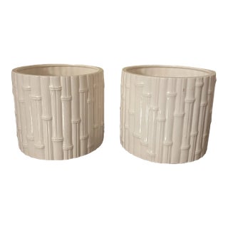 Pair of Vintage Faux Bamboo Cachepots For Sale