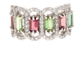 3.06 Carat Tourmaline Diamond White Gold Cocktail Band Size 7
