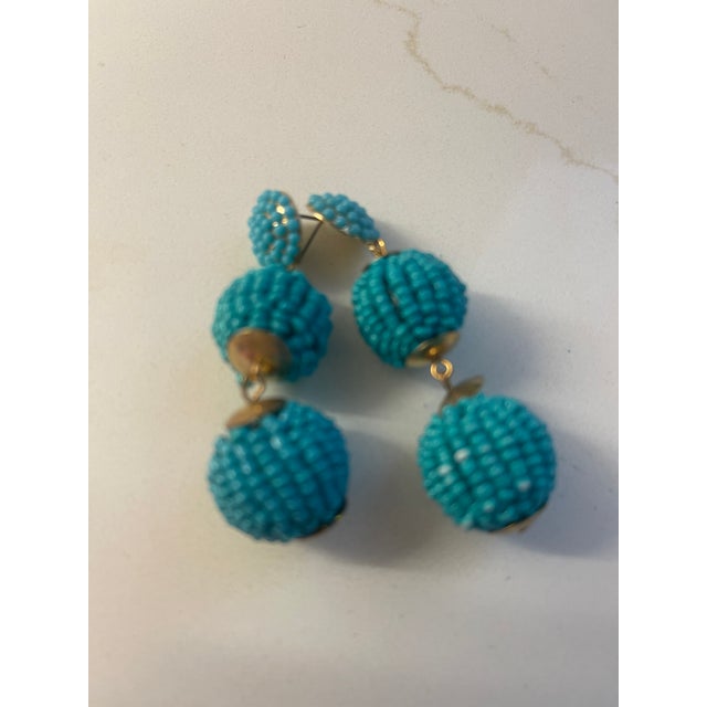 American 1960s Pair of Double Beaded Turq Drop Earrings For Sale - Image 3 of 3