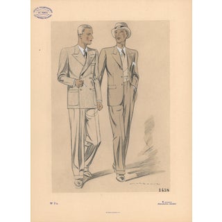 1933 French Men's Fashion Lithograph For Sale