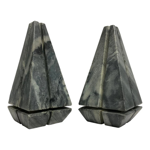1980s Vintage Italian Contemporary Modern Marble Pyramid Obelisk - A Pair For Sale