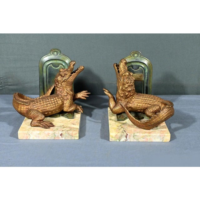 Crocodile Bookends in Spelter and Bronze, 1920s, Set of 2 For Sale - Image 12 of 18