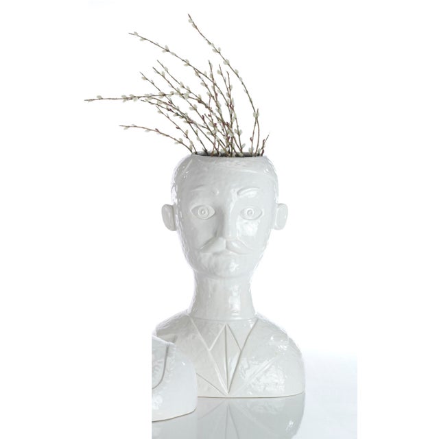 White Glazed Ceramic Male Head Vase For Sale - Image 4 of 5