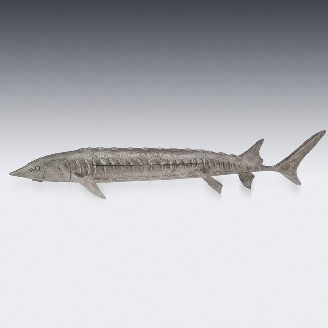 1960s 20th Century Elizabeth II Silver Sturgeon-Form Caviar Server from Asprey & Co, 1965, Set of 2 For Sale - Image 5 of 18