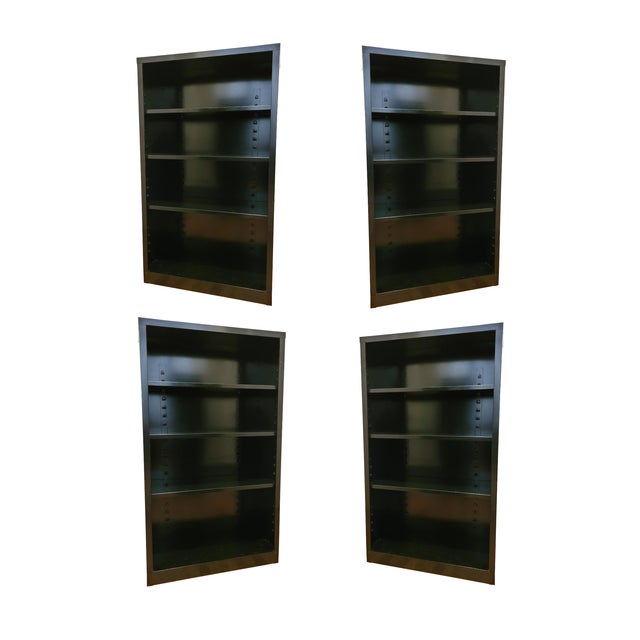 Mid 20th Century Black Steel Tanker Bookcase Book Shelf W/ Adjustable Shelves For Sale - Image 10 of 10