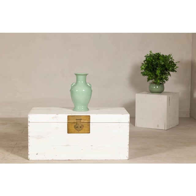 Mid 20th Century Mid 20th Century Whitewashed Blanket Chest with Brass Hardware and Storage For Sale - Image 5 of 12