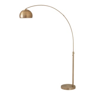 1960s Half Dome Mid Century Brass Floor Lamp - 92" Modern Arc Lamp, All-Metal Shade, Dimmable, Living Room For Sale