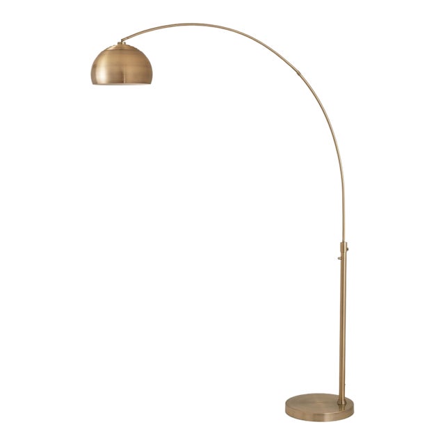 1960s Half Dome Mid Century Brass Floor Lamp - 92" Modern Arc Lamp, All-Metal Shade, Dimmable, Living Room For Sale