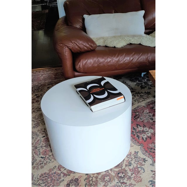 Modern Late 20th Century Vintage White Gloss Drum Coffee Side Table For Sale - Image 3 of 6
