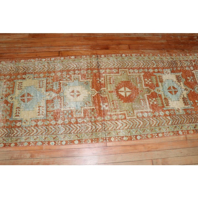 Antique Zabihi Collection Persian Heriz Worn Orange Runner - 2'7" x 8'2" For Sale In New York - Image 6 of 11