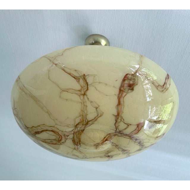 Metal Art Deco Pendant Light in Amber Marble Glass, 1930s For Sale - Image 7 of 15