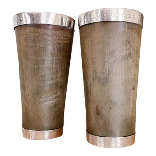 Pair of 1896 English Sterling and Horn Cups For Sale