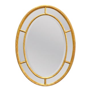 Antique Gilt Wood Parclose Oval Wall Mirror C1930 For Sale