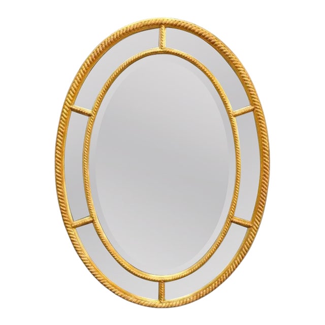 Antique Gilt Wood Parclose Oval Wall Mirror C1930 For Sale