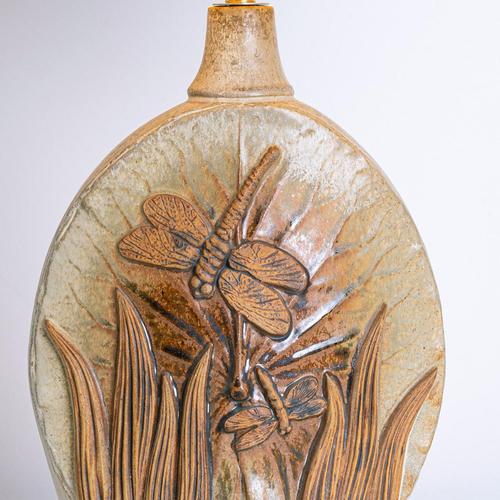 Ceramic Oval Ceramic Table Lamp by B. Rooke with New Beige Lampshade attributed to R. Houben, 1970s For Sale - Image 7 of 13