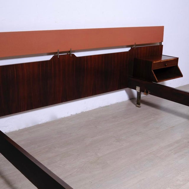 Mid-Century Double Bed with Suspended Bedside Tables in Wood and Fabric, 1950s For Sale - Image 4 of 18