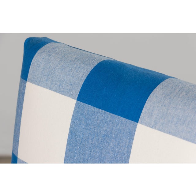 Blue French Louis XIII Style Os De Mouton Walnut Dining Chairs W/ Tabourets in Blue Plaid - Set of 8 For Sale - Image 8 of 18