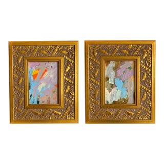 "Partly Cloudy" Set of 2 Framed Mini Paintings by Jessalin Beutler For Sale
