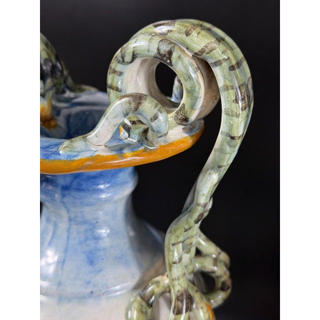 Vintage Italian Hand-Painted Majolica Mythological Vases, 1800s, Set of 2 For Sale - Image 12 of 18